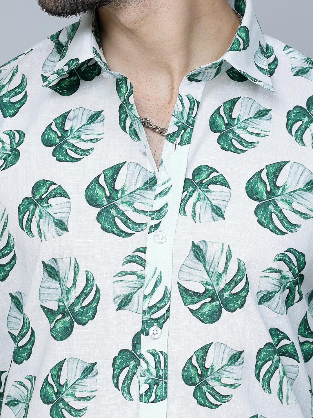 Valbone Men Leaf  Printed Giza Cotton Casual half sleeves Shirt