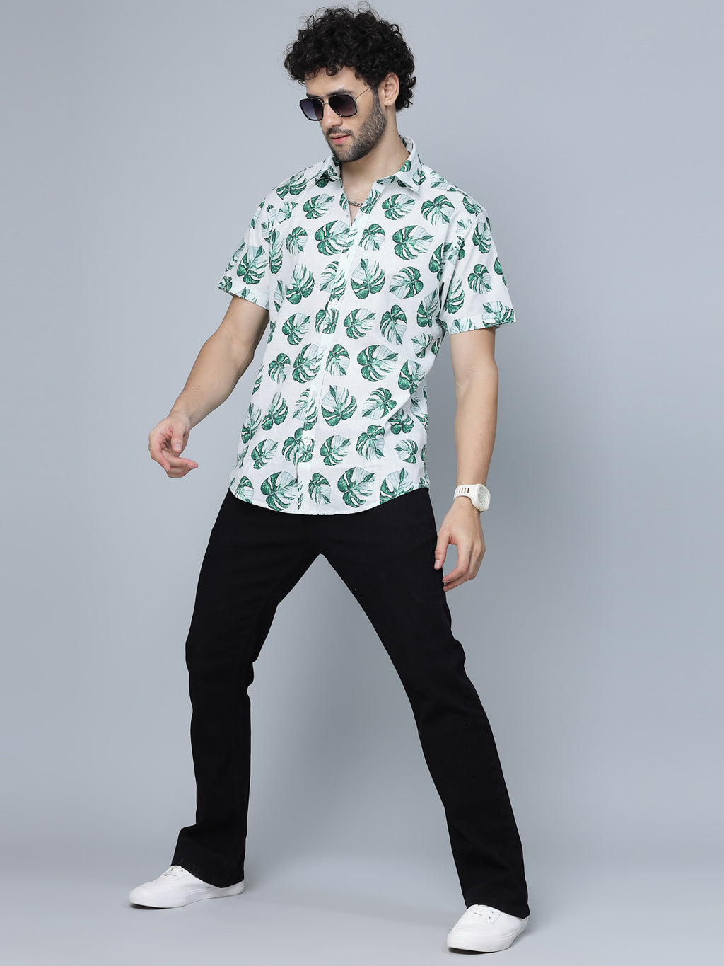 Valbone Men Leaf  Printed Giza Cotton Casual half sleeves Shirt