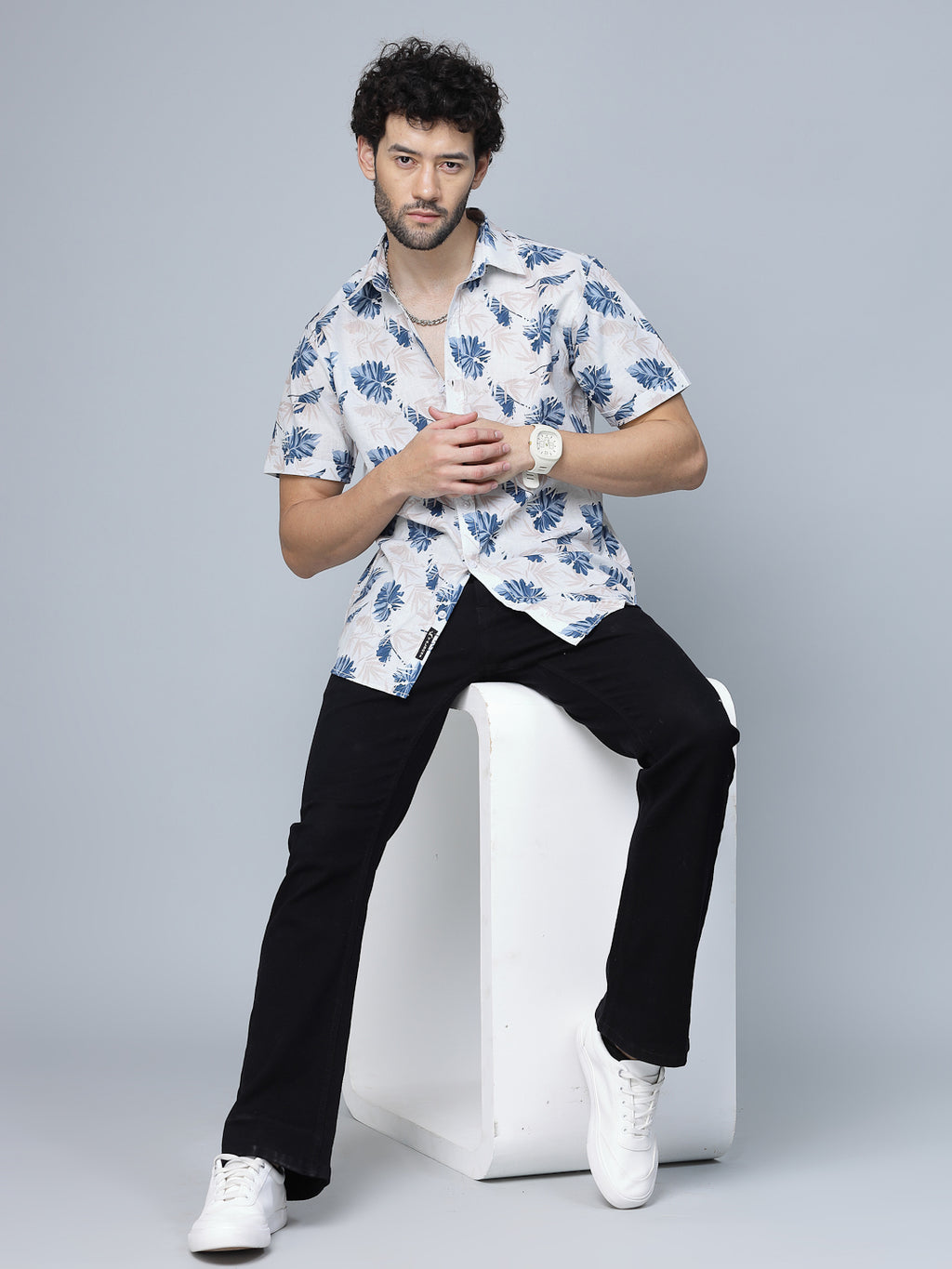 Valbone Men Abstract Printed Giza Cotton Casual half sleeves Shirt