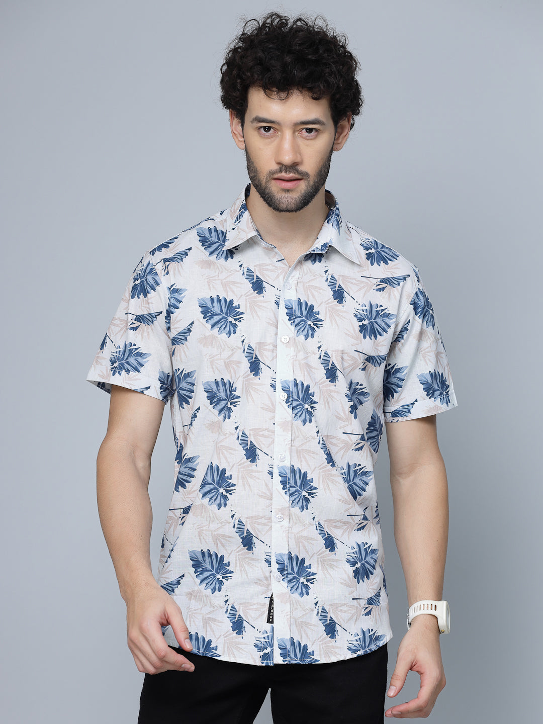 Valbone Men Abstract Printed Giza Cotton Casual half sleeves Shirt