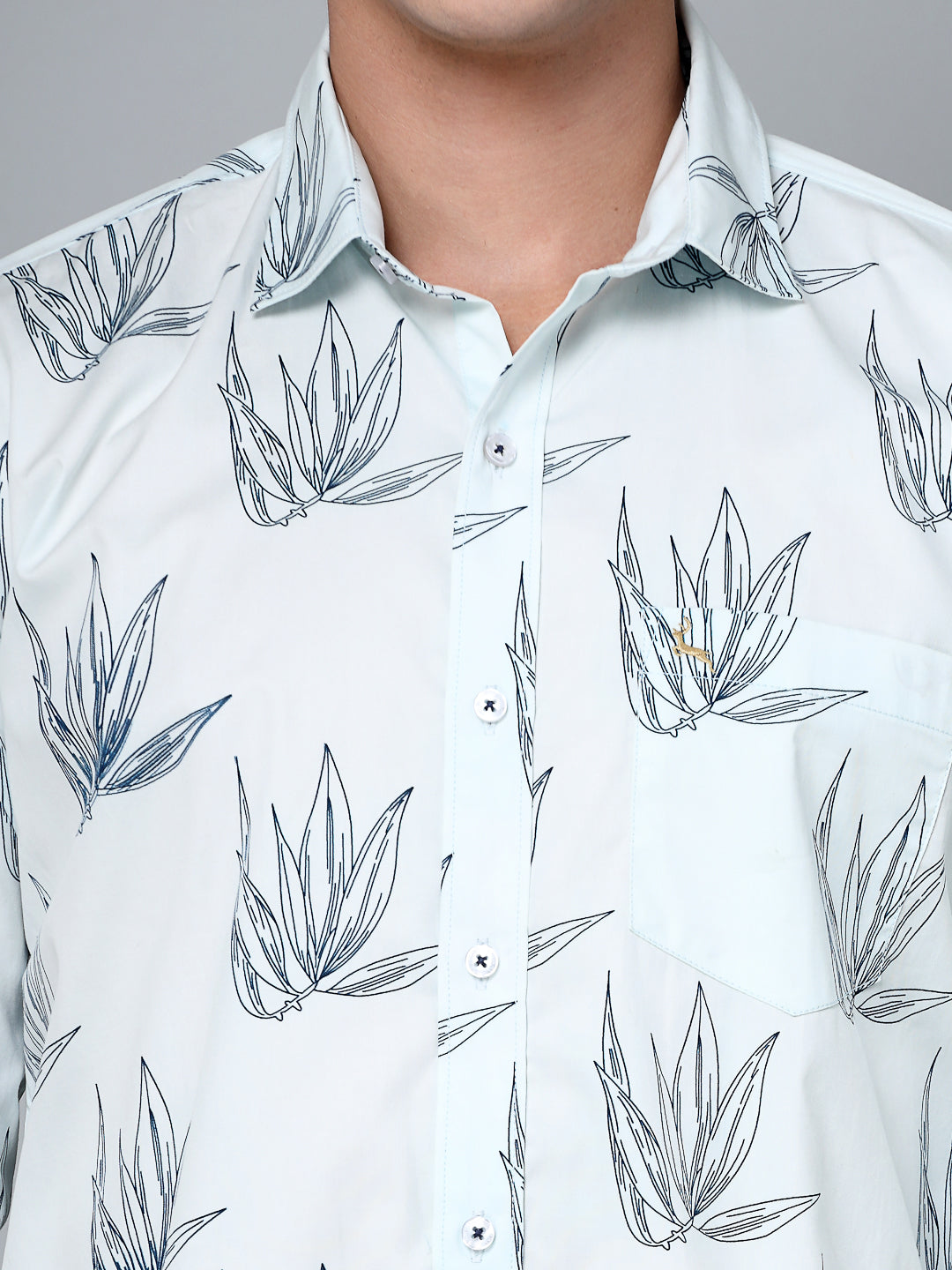 Valbone Men's Leaf Printed Giza Cotton Casual Shirt