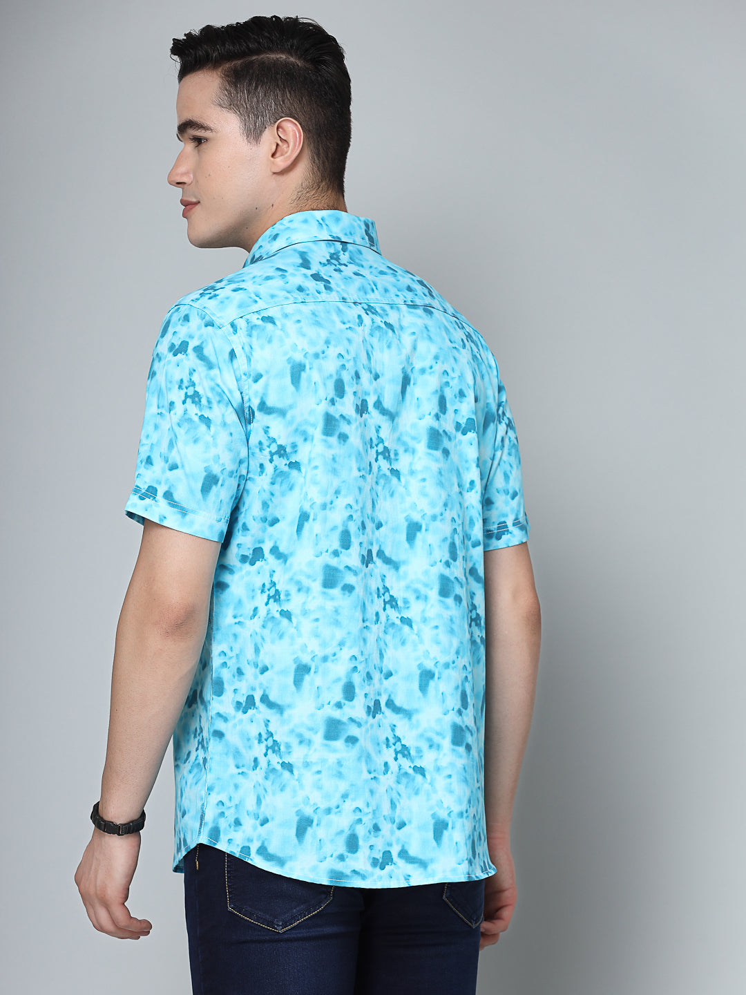 Valbone Men's Texture Printed Giza Cotton Casual Shirt