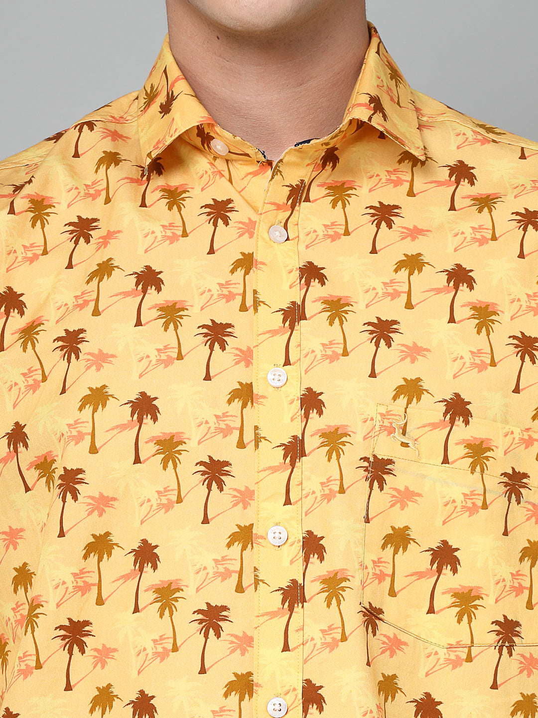 Valbone Men's Palm Printed Giza Cotton Casual Shirt