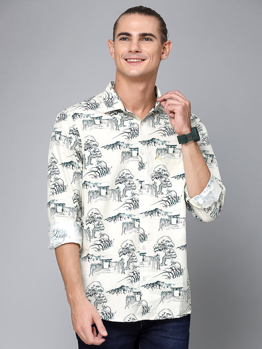 Valbone Men Texture Printed Giza Cotton Casual full sleeves Shirt