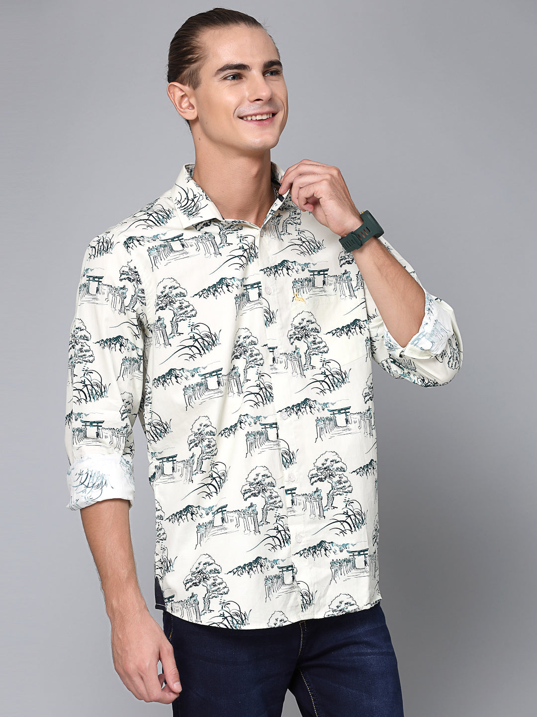 Valbone Men Texture Printed Giza Cotton Casual Shirt