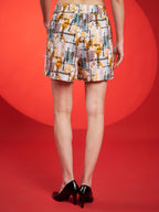 Mustard & Grey Abstract Printed Shirt-Shorts Co-Ord Set