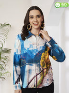 Women's Artistic Girl Print Full Sleeve Button-Down Shirt