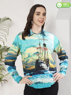 Women's Ocean Ship Print Full Sleeve Button-Down Shirt