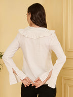 Women's Ruffle Collar Bell Sleeve Shirt