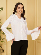 Women's Ruffle Collar Bell Sleeve Shirt