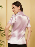 Women's Striped Polo Collar T-Shirt