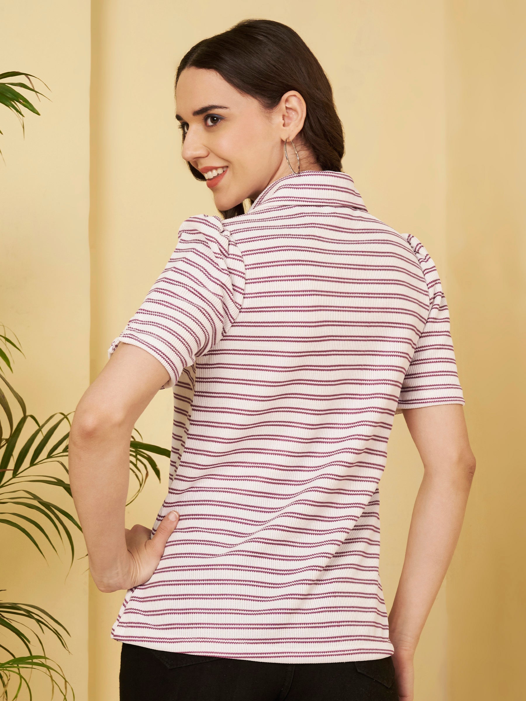 Women's Striped Polo Collar T-Shirt