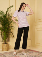 Women's Striped Polo Collar T-Shirt