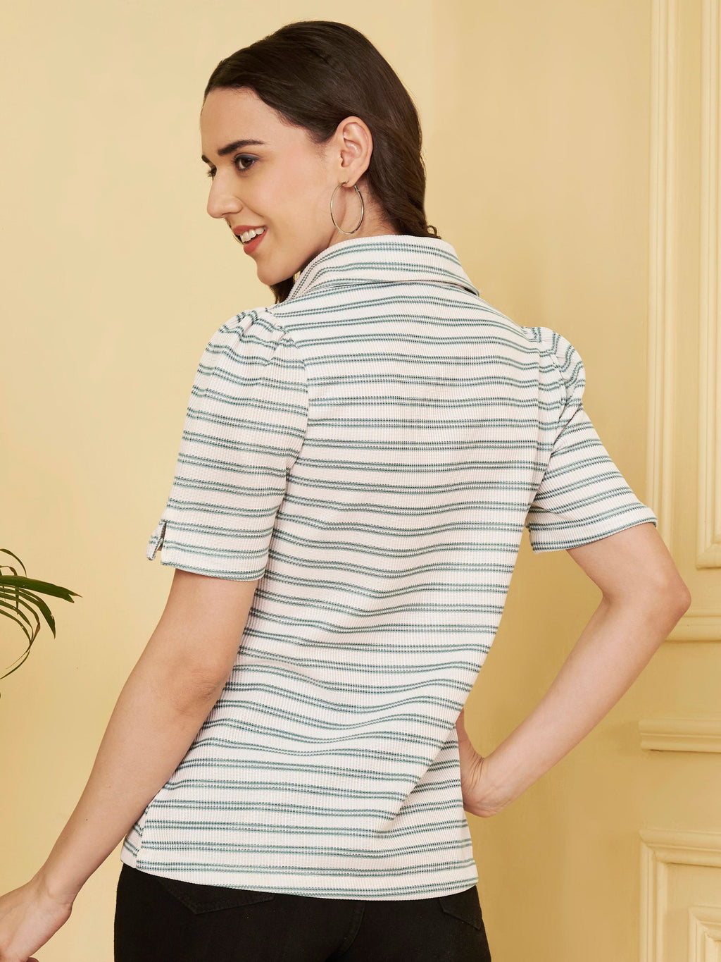 Women's Striped Polo Collar T-Shirt