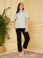 Women's Striped Polo Collar T-Shirt