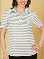 Women's Striped Polo Collar T-Shirt