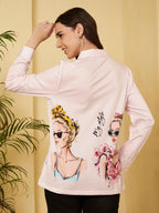 Women's Fashion Illustration Print Full Sleeve Button-Down Shirt