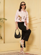 Women's Fashion Illustration Print Full Sleeve Button-Down Shirt