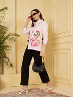 Women's Fashion Illustration Print Full Sleeve Button-Down Shirt