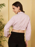 Women's Striped Cropped Shirt with Full Sleeves