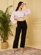 Women's Striped Cropped Shirt with Full Sleeves