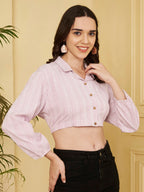 Women's Striped Cropped Shirt with Full Sleeves