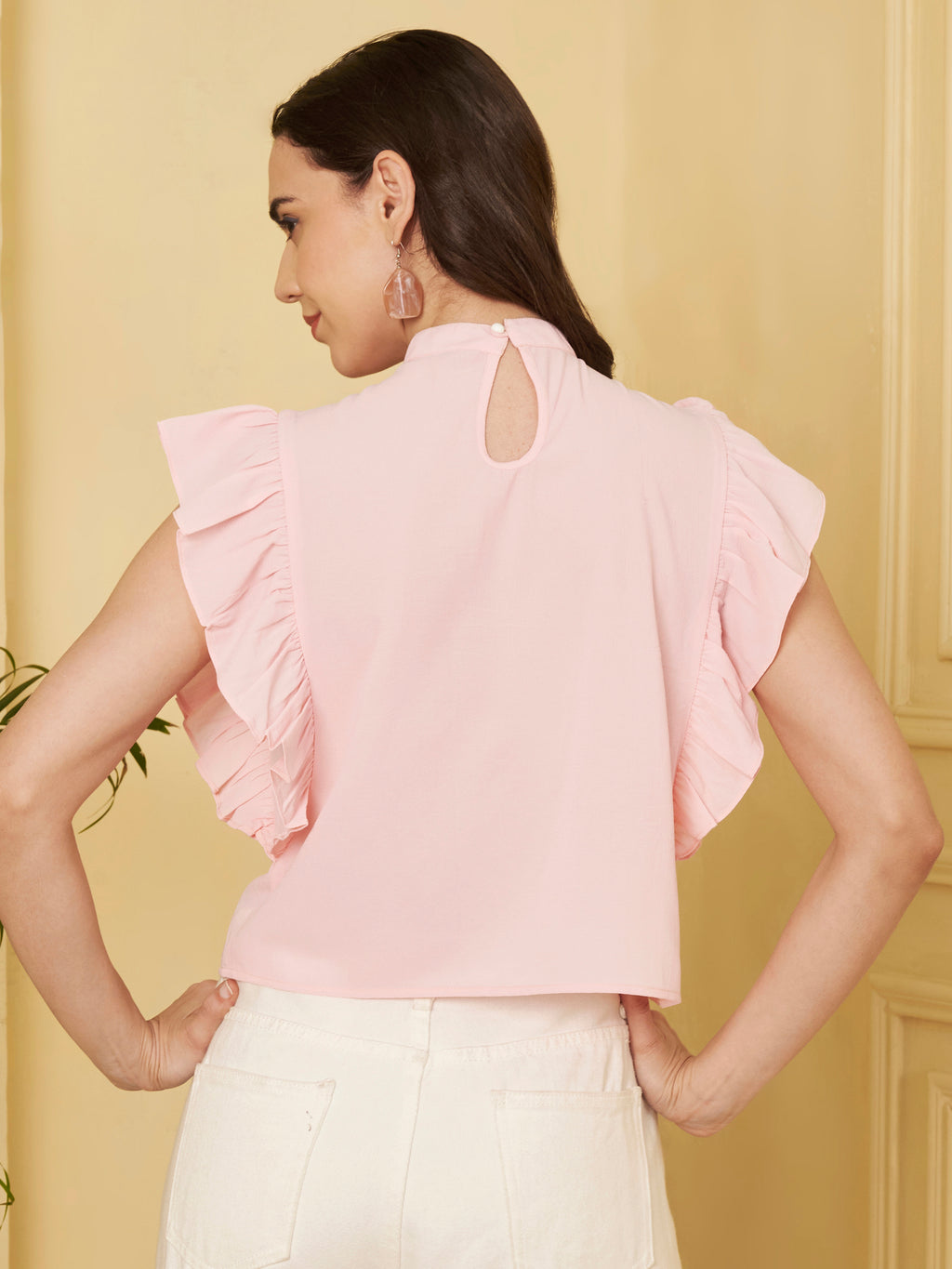 Women's High Neck Ruffle Sleeve Top