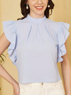 Women's High Neck Ruffle Sleeve Top