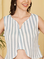 Women's Striped Sleeveless Notch Neck Crop Top