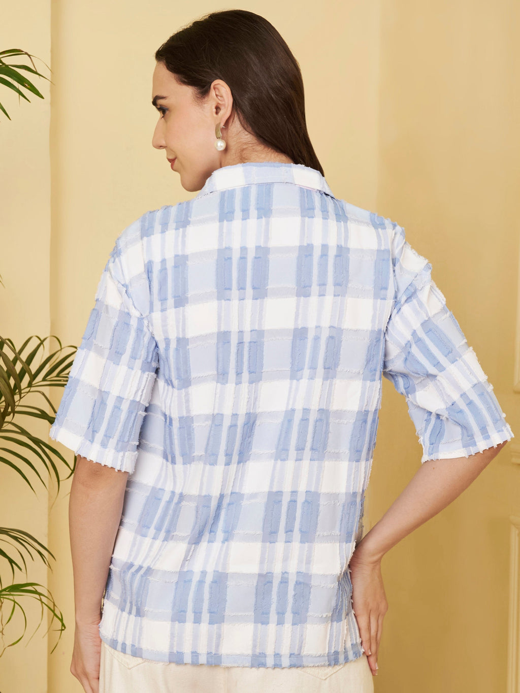 Women's Checkered Textured Button-Down Shirt