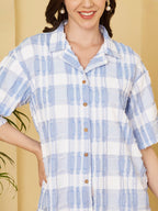 Women's Checkered Textured Button-Down Shirt