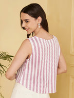Women's Striped Sleeveless Notch Neck Crop Top