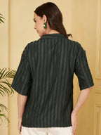 Women's Textured Button-Down Shirt with Half Sleeves