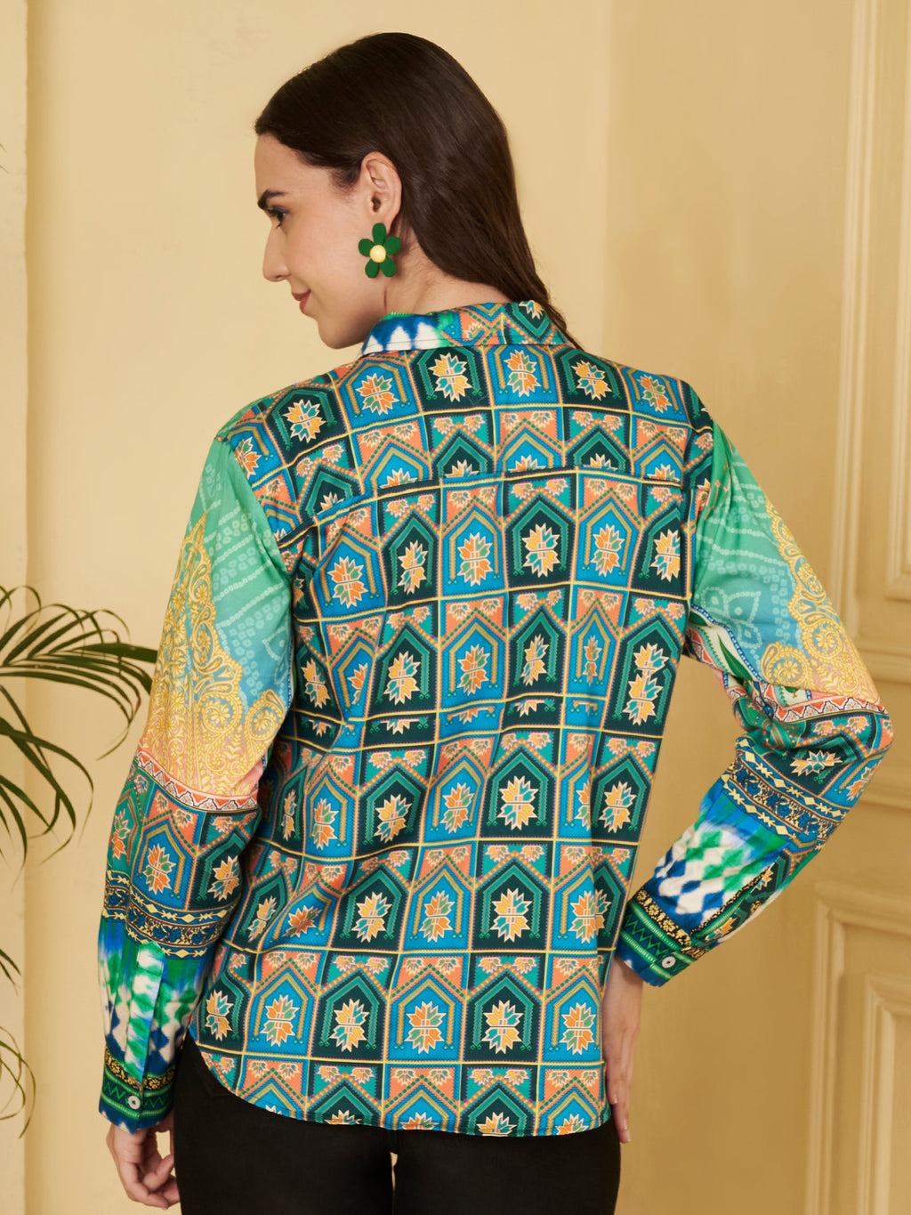 Women's Multicolor Ethnic Inspired Print Full Sleeve Button-Down Shirt
