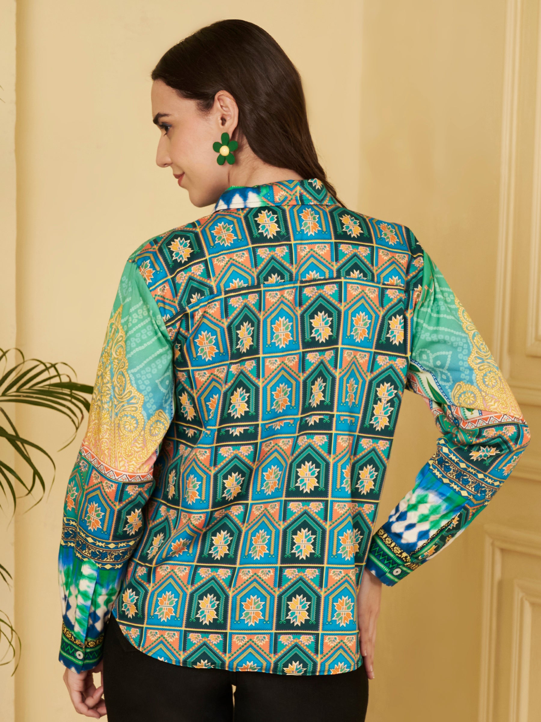 Women's Multicolor Ethnic Inspired Print Full Sleeve Button-Down Shirt