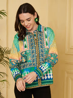 Women's Multicolor Ethnic Inspired Print Full Sleeve Button-Down Shirt