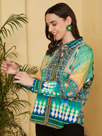 Women's Multicolor Ethnic Inspired Print Full Sleeve Button-Down Shirt