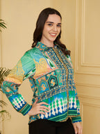 Women's Multicolor Ethnic Inspired Print Full Sleeve Button-Down Shirt