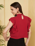 Women's High Neck Ruffle Sleeve Top