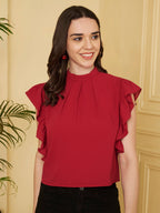 Women's High Neck Ruffle Sleeve Top