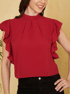 Women's High Neck Ruffle Sleeve Top