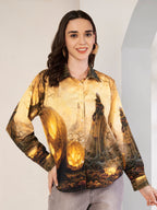 Women's Mystical Forest Art Print Full Sleeve Button-Down Shirt
