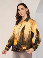 Women's Mystical Forest Art Print Full Sleeve Button-Down Shirt