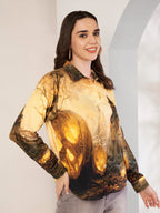 Women's Mystical Forest Art Print Full Sleeve Button-Down Shirt
