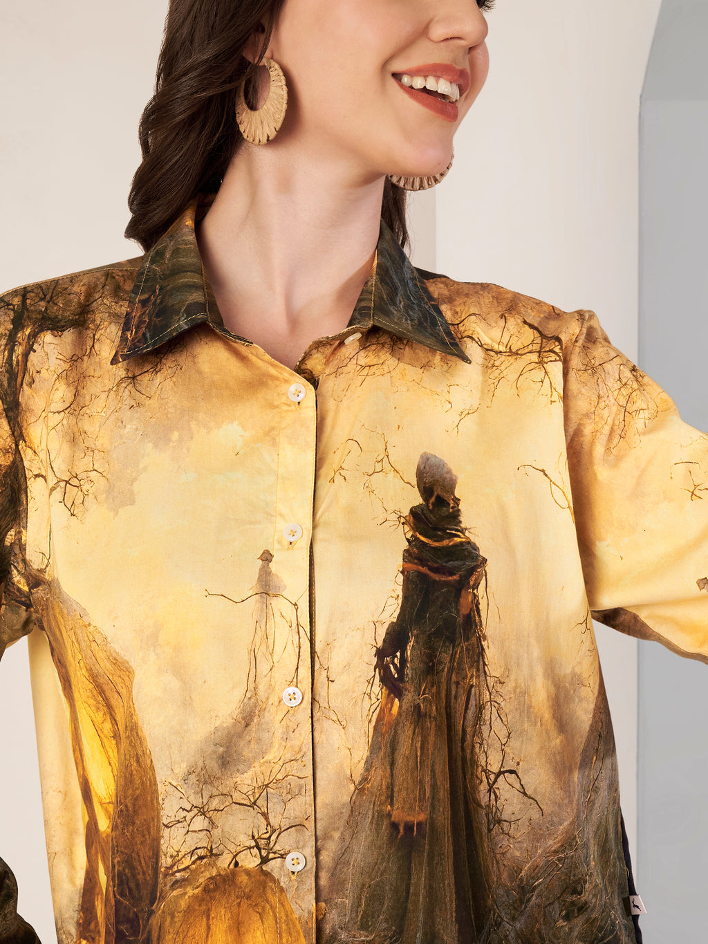 Women's Mystical Forest Art Print Full Sleeve Button-Down Shirt