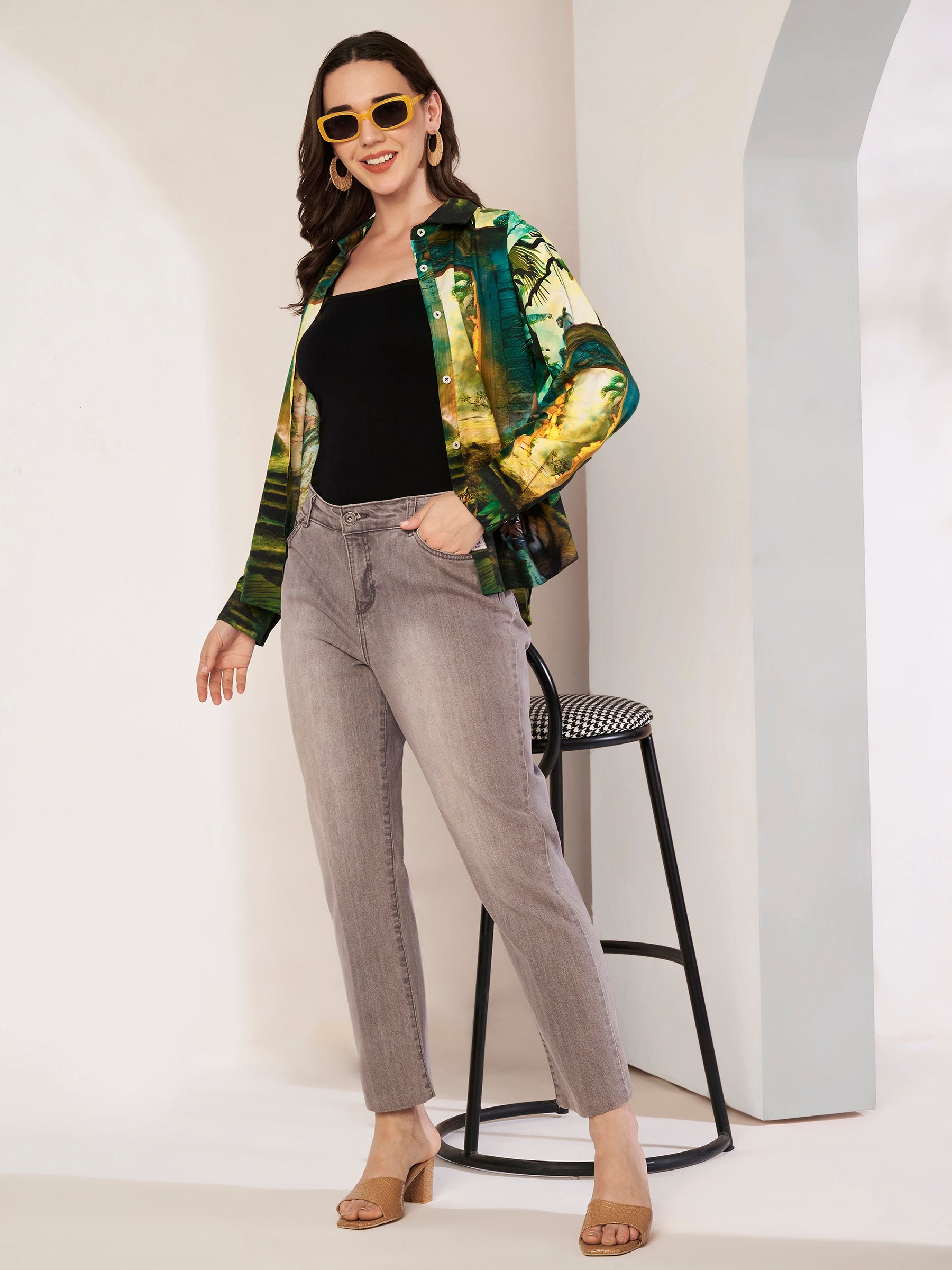 Women's Jungle Print Full Sleeve Button-Down Shirt