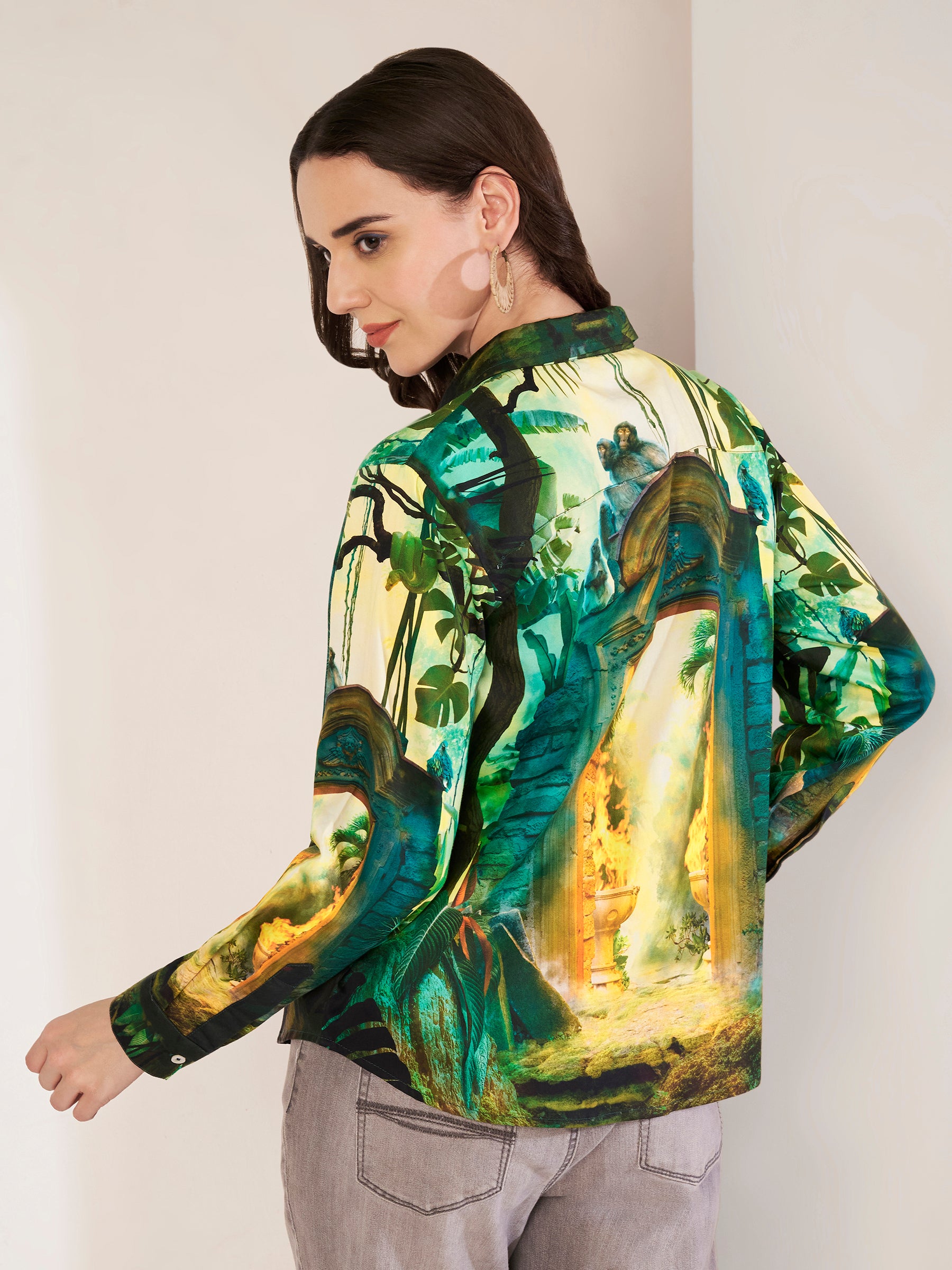Women's Jungle Print Full Sleeve Button-Down Shirt