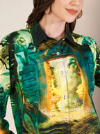 Women's Jungle Print Full Sleeve Button-Down Shirt