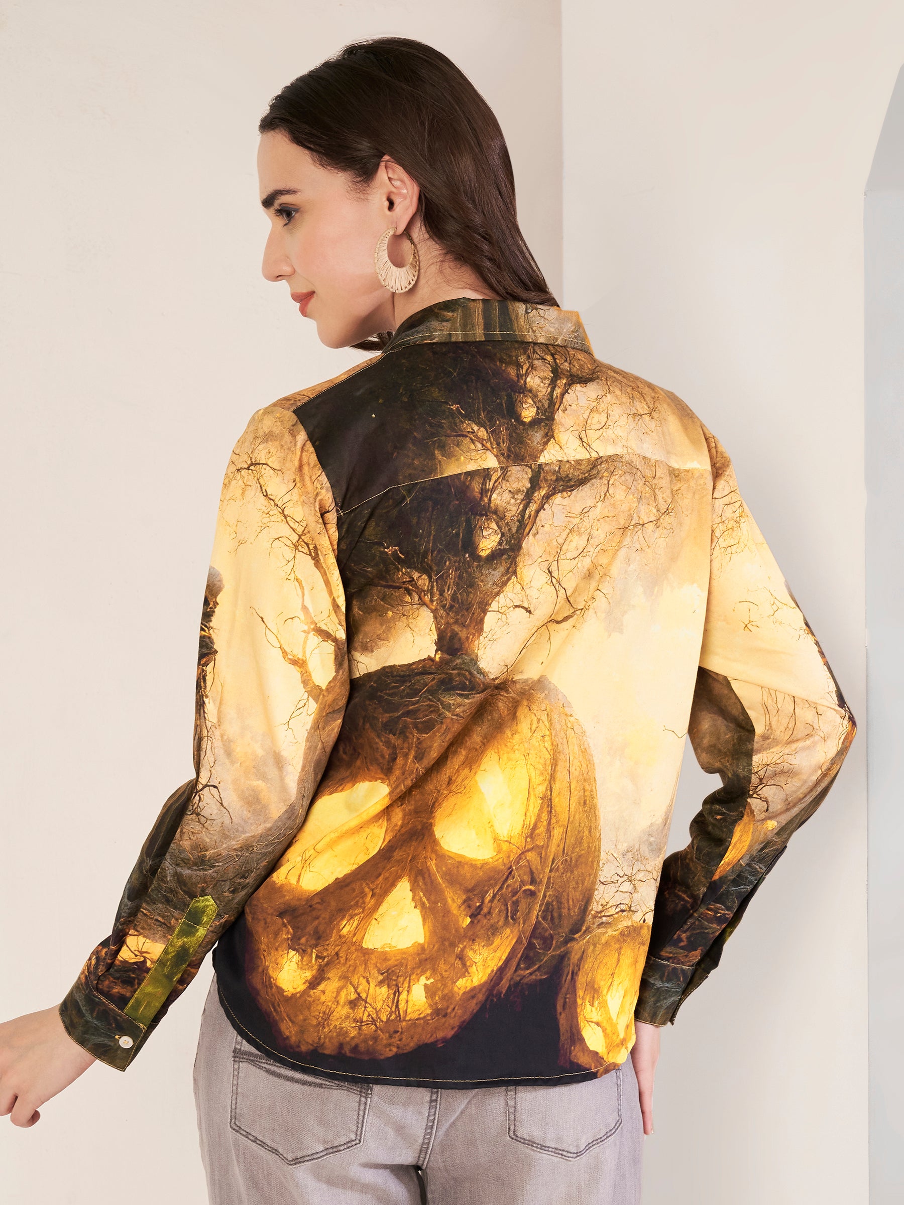 Women's Mystical Forest Art Print Full Sleeve Button-Down Shirt