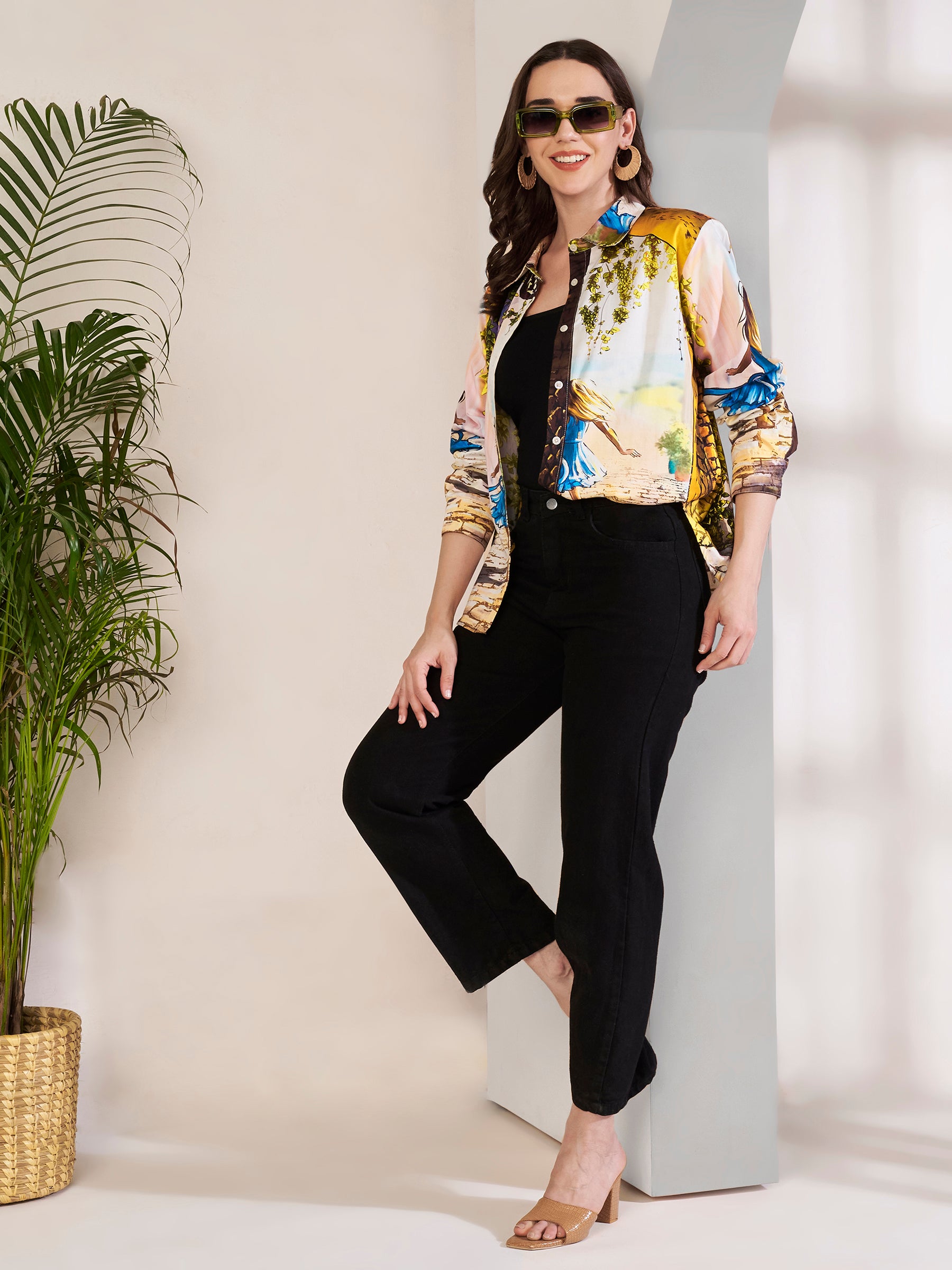 Women's Artistic Girl Print Full Sleeve Button-Down Shirt